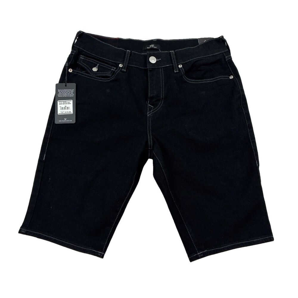 True Religion Men Size 30 Ricky Relaxed Straight Black Denim Flap Pocket Shorts